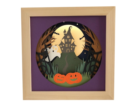 Download Halloween Cute Ghost Spider Spooky Papercutting 3d Shadowbox Light Box Svg Png Dxf Digital Cricut Template Personal Scrapbooking Papercraft Kromasol Com