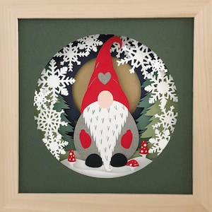 Gnom Weihnachten Schatten Box für Cricut oder Silhouette Maschinen, Tomte Nisse 3D Papierschnitt Vorlage für Handschneiden, DIY Bastelkits Download