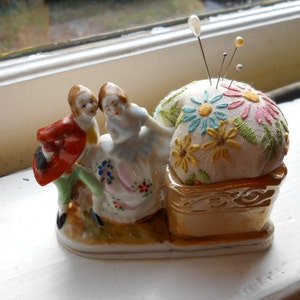 Pincushion - Cute Couple Porcelain Planter - Repurposed