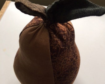 Whimsical Pear - Handmade - Golden Brown - Stuffed Fabric Pear Decoration