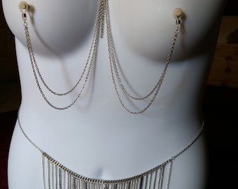 SALE!  SET of Nipple Jewelry Necklace and Belly Chain ~ Handmade, Non-Piercing, Painless & Adjustable!