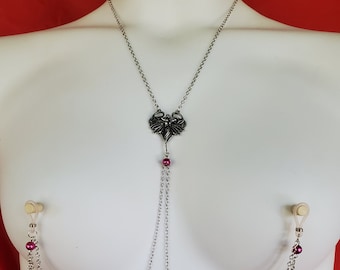 Silver Tone Chain Fairy Fae Nipple Noose Clamp Necklace Non-Piercing Pierced Painless Adjustable