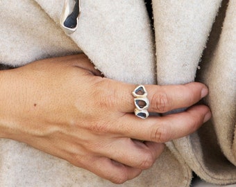 Irregular Chunky Silver Ring • Rustic Textured Ring • Statement Silver Ring • Bohemian Ring • Cool Concave Silver Ring • Lacuna Jewelry