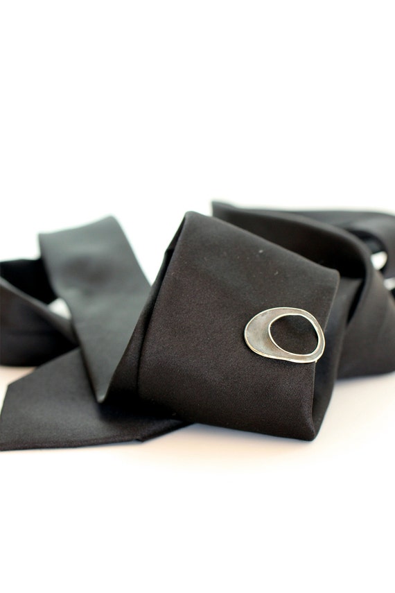 Sterling silver tie clip for men black tie clip round tie Etsy