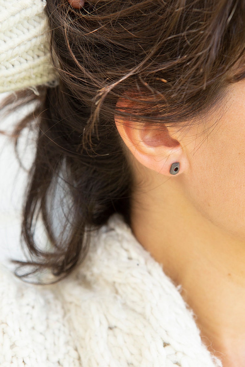 natural organic oxidized silver stud earrings by lacuna jewelry