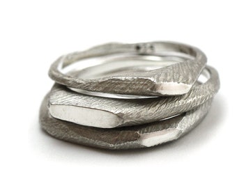 Silver Stacking Rings • Raw Silver Rings • Ring by Sets • Dainty Stacking Rings • Textured Stacking Rings • Natural Stacking ring set