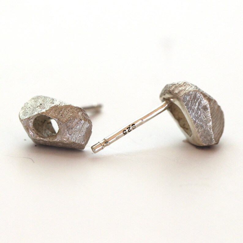natural organic silver stud earrings by lacuna jewelry
