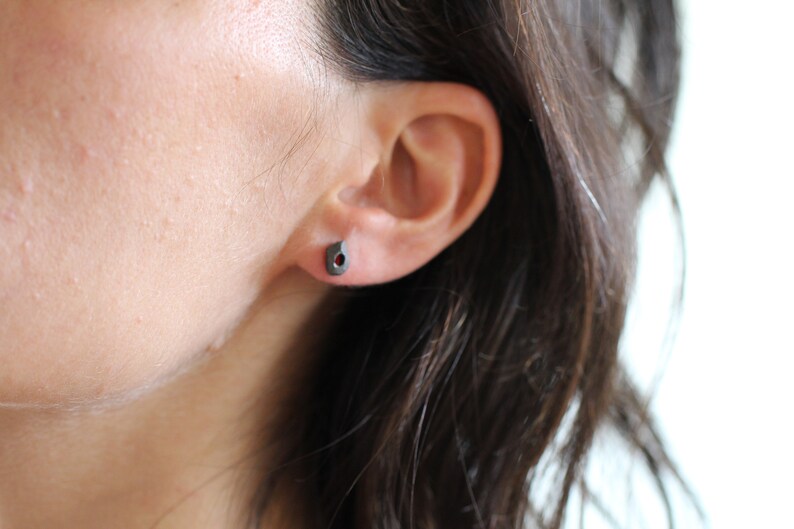 natural organic oxidized silver stud earrings by lacuna jewelry