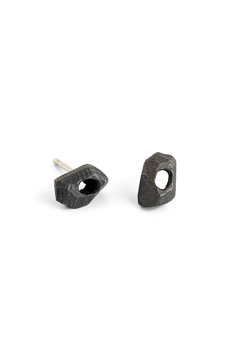 natural organic oxidized silver stud earrings by lacuna jewelry