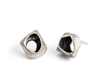 Organic Silver Studs • Unusual Silver Stud Earrings • Rustic Pattern Stud Earrings • Natural Raw Silver Studs • Textured Oxidizes Studs