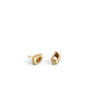 dainty organic natural 14k yellow gold tiny stud earrings by lacuna jewelry