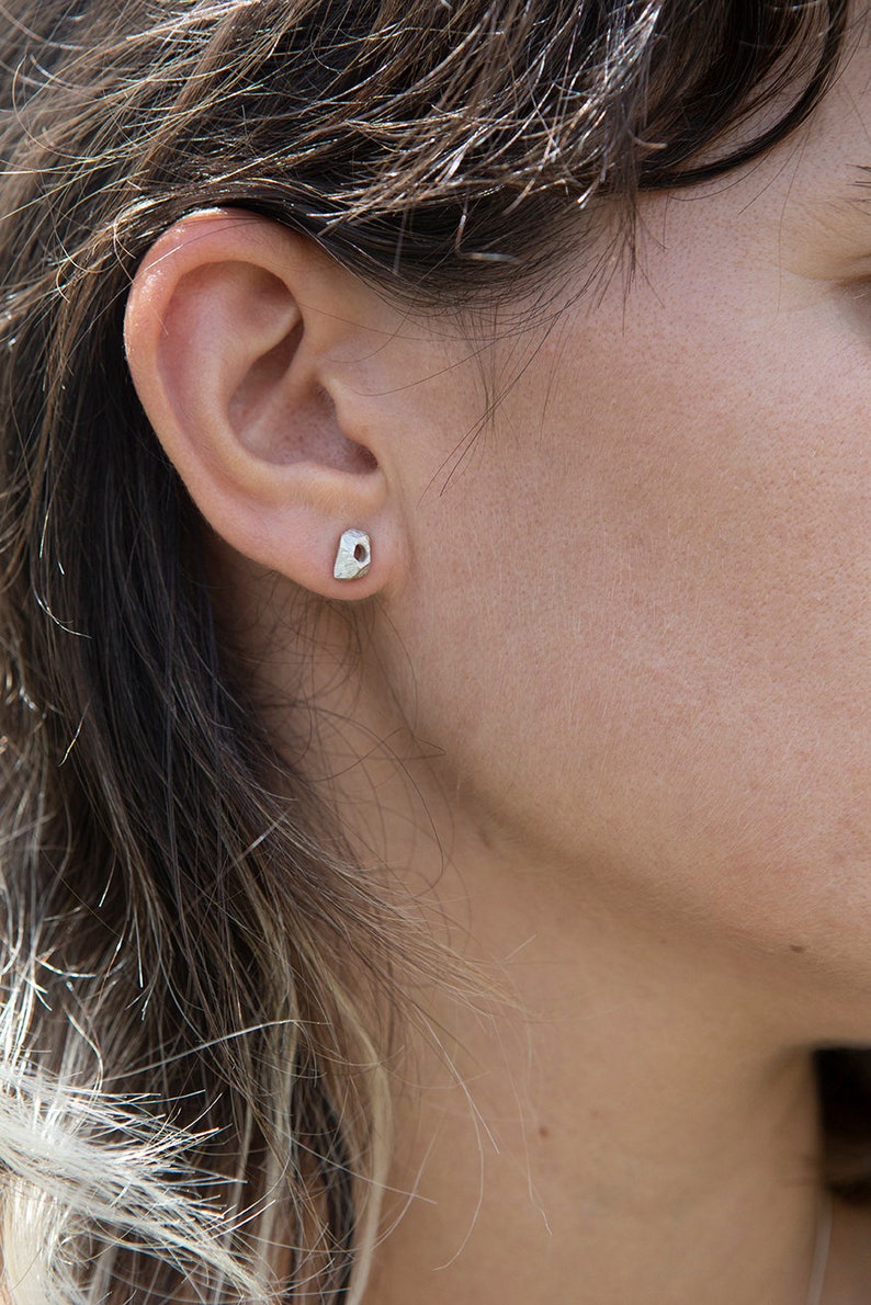 natural organic silver stud earrings by lacuna jewelry