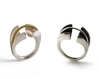 Statement Silver Ring • Modern Ring • Mixed Metal Ring • Contemporary Ring • Abstract Ring • Geometric Ring • Stylish Ring