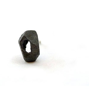 Black Men Silver Stud Earring • Black stud for Men • Rustic Oxidized Silver Post Earring • Unusual Silver Stud Earring • One Cool Earring