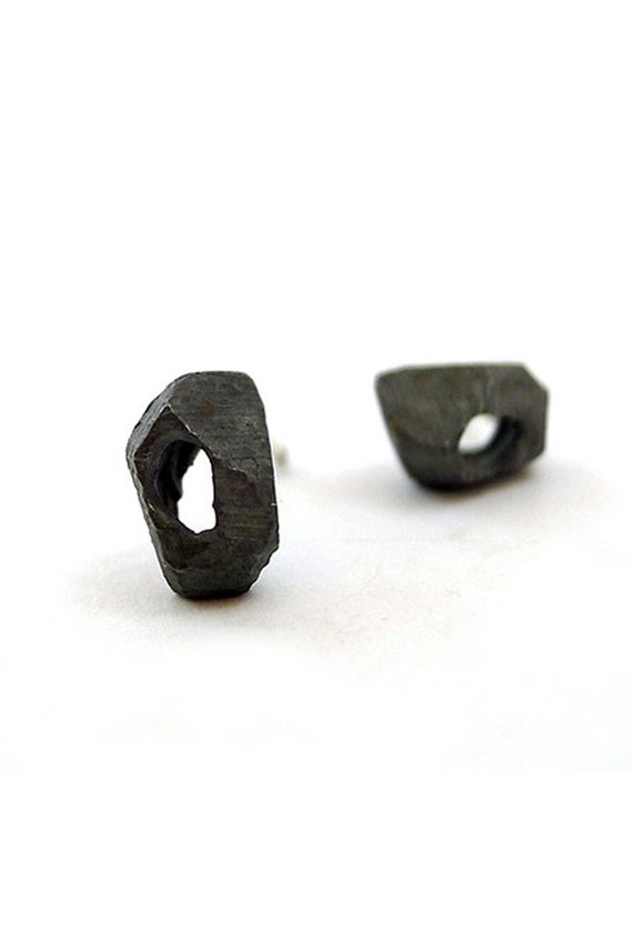 Natural Silver Stud earrings • Organic Oxidized Studs • Tiny Black Studs • Dainty Silver Studs • Punk Stud Earrings • Raw Silver Stud