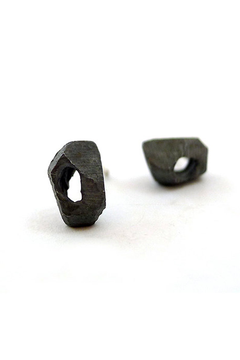 natural organic oxidized silver stud earrings by lacuna jewelry