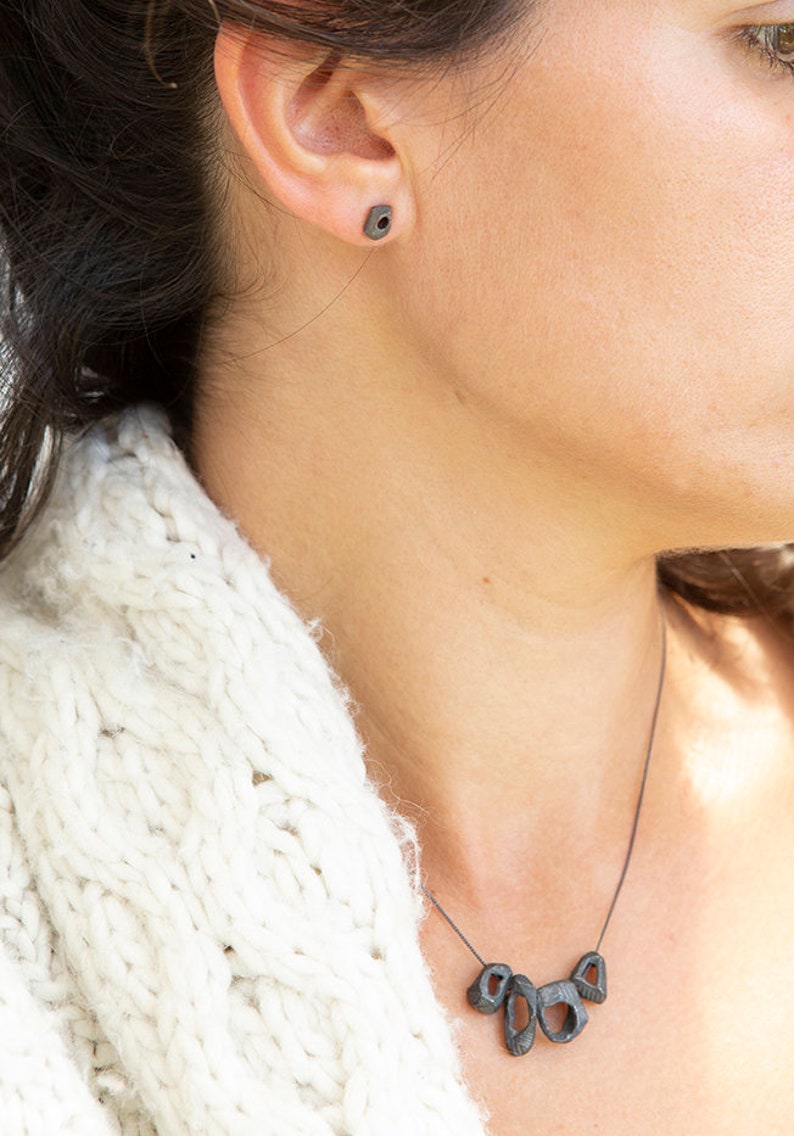 natural organic oxidized silver stud earrings by lacuna jewelry