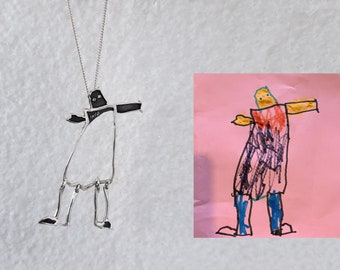 Personalized Gift • Personalized Necklace • Gift for Mom • Kid Art Gift • Drawing Necklace • Children Drawing Jewelry