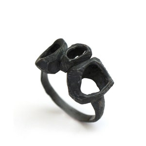 Statement Silver Ring • Chunky Oxidized Ring • Rustic natural Ring • Black Silver Ring • Oxidized Ring • Raw Ring • Black Contemporary Ring