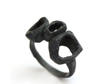 Statement Silver Ring • Chunky Oxidized Ring • Rustic natural Ring • Black Silver Ring • Oxidized Ring • Raw Ring • Black Contemporary Ring