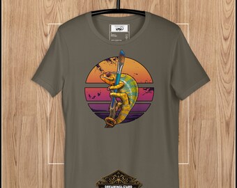 Retro Kunst Chameleon Design T-Shirt, Künstler T-Shirt, Künstler Weihnachtsgeschenk