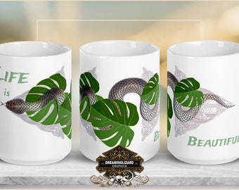 Schlange & Monstera Blatt Kaffeebecher, Schlange Liebhaber Geschenk