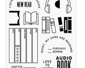 Clear Stamp Set – Books, Headphones , Reading Quotes for Planners & Scrapbooks
