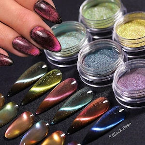 Polvo magnético para gatos, azul oscuro, morado, pigmento camaleón 3D, purpurina, para decoración de uñas, esmalte en gel, manicura, bricolaje