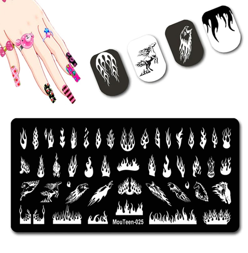 nail stamp fire pattern flames nail art template plates for nails nail decorations DIY nail art beautiful,stamping plate, image 2