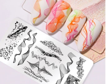 Abstract Line Nail Stamping Plate –  Geometric & Wave Designs