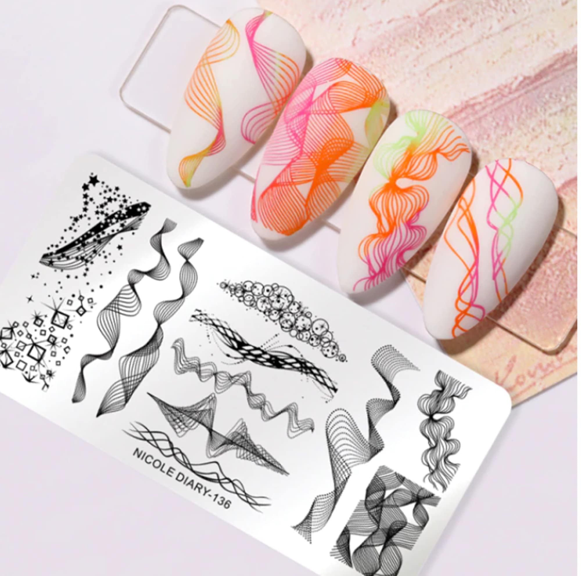 Abstract Line Nail Stamping Plate – Geometric & Wave Designs