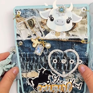 Miniálbum de recortes con bolsillo de vaqueros: troquel de bolsillo estilo vaquero para scrapbooking, diarios, creación de tarjetas y manualidades con papel.
