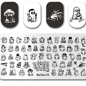 Nail Stamp Ghosts ~ Nail Art-sjabloon ~ Nagelplaten ~ Nageldecoraties ~ DIY-nagelkunst mooi, Halloween-bordje