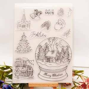 Carimbos de Natal, carimbos de globo de neve, carimbos de silicone para scrapbooking/fabricação de cartões/artesanato infantil, decoração divertida
