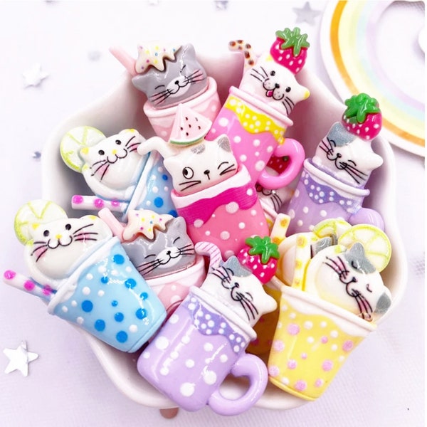 milkshake resins,cute cat resin, resin flatback diy 10pcs scrapbook home decor craft supplies