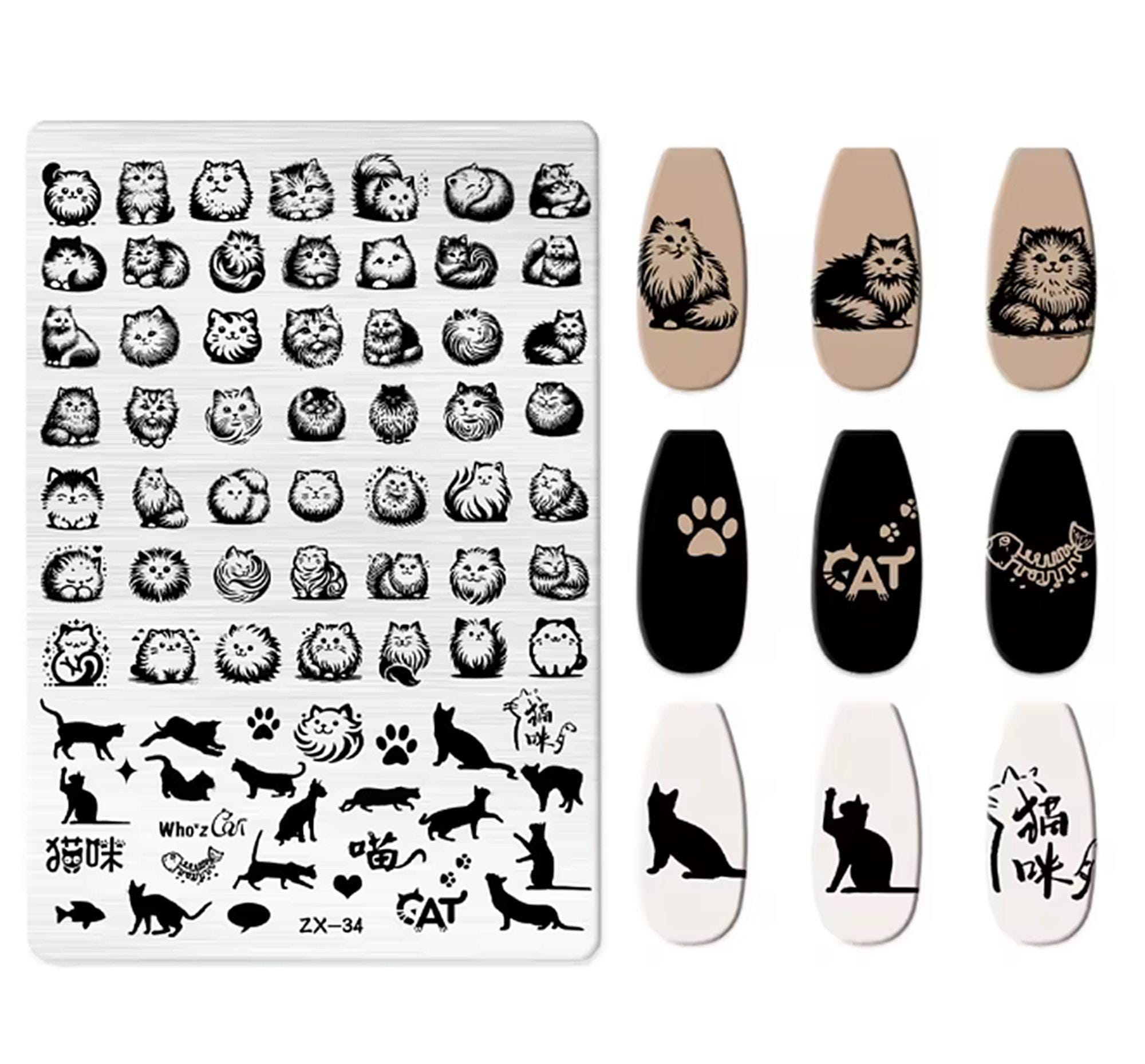 Cute Cat Nail Art Stamping Plate | Kitty Paw Print Manicure Stencil | Feline Lover DIY Nails