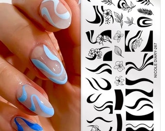 Abstract lines waves Stamping Plates  Image Painting Nail Art Stencils Template Nail Stamp Tools nail decal templates