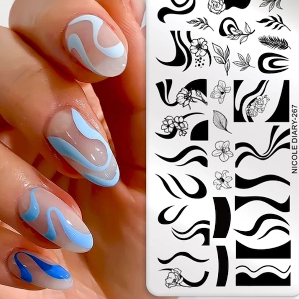 Lignes abstraites vagues estampage plaques Image peinture Nail Art pochoirs modèle ongles timbre outils ongles décalcomanie modèles