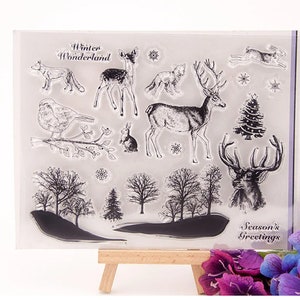 Tampons nature, tampons transparents cerf, tampons renard, tampons en silicone pour bricolage scrapbooking/fabrication de cartes/artisanat pour enfants décoration amusante
