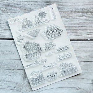 Book Lover Clear Stamps - Lese-, Buchclub-, Bibliotheks-, Bücherstapel-, Zitate- und Katzendesign-Stempel für Journaling, Karten und Scrapbooking