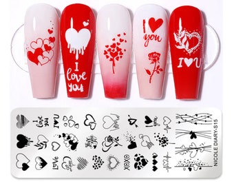 love plate,heart stamping playe ,Valentine's day plates, i love you Image, Painting Art Stencils Template Nail Stamp decal templates