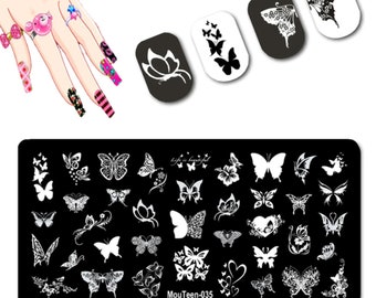 sello de uñas mariposas florales ~ plantilla de arte de uñas ~ placas para uñas ~ decoraciones de uñas ~ arte de uñas DIY hermoso, placa de estampado,