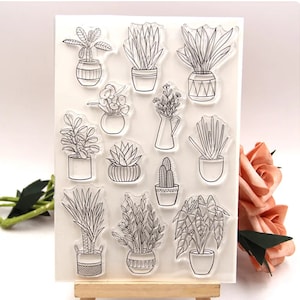 Clear Stamps voor potplant en cactus – Botanische plantenstempelset voor dagboeken, kaarten maken, knutselen