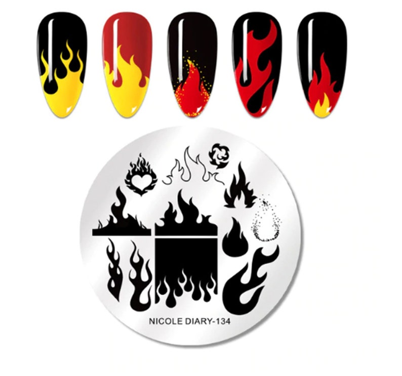 Flower Geometry Nail Stamping Plates DIY Fire Flames Image Etsy