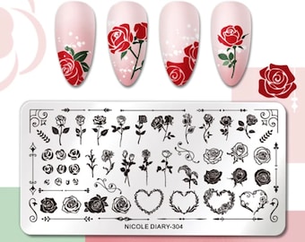 Roses pattern plate,Valentine's nails,Heart Nail Stamping Plates,Image Painting Nail Art  Template Nail Stamp Tools DIY nail decal templates