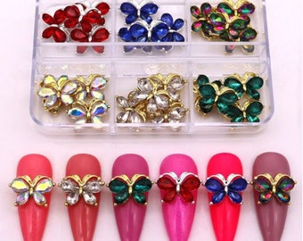 Nail Art Rhinestones Crystal butterflies Glass Gems Stones 3D Alloy Nail Decoration 30 Pcs Mixed Charms DIY Accessories DIY Nail Supplies