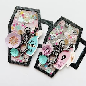 Conjunto de carimbos transparentes e matrizes de corte para canecas de caixão – Conjunto de artesanato de café de Halloween para fazer cartões, scrapbooking e diários.