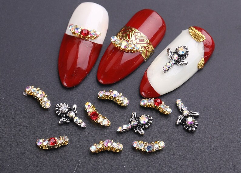 10pcs Lot Red Nails Design Rhinestones For Nail Art Etsy