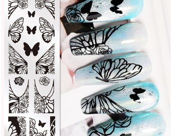 Butterflies plate,beautiful plate, pretty nails,Nail Stamping Plates,  Image  Template Nail Stamp Tools DIY nail decal templates