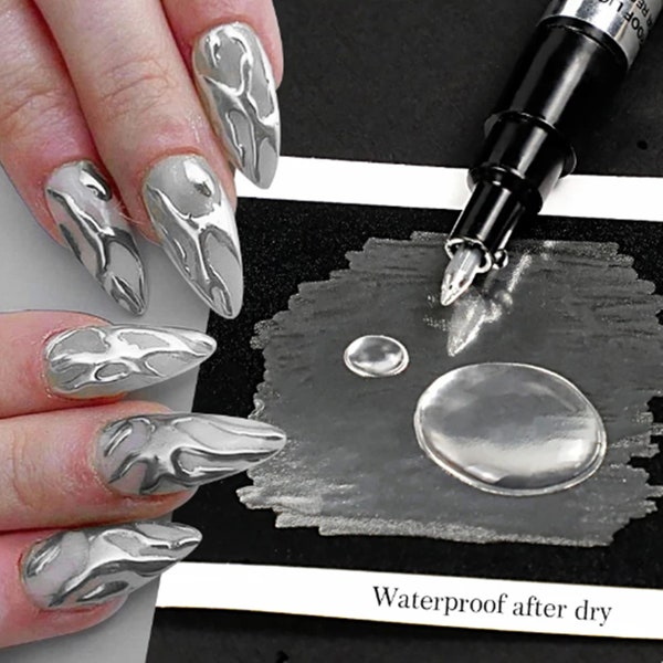 Spiegel Nagellack, Stift Silber, Chrom Lack, Metallic Painting Gel, Graffiti Wave Zeichnung Streifen Linien Maniküre Stifte Werkzeuge